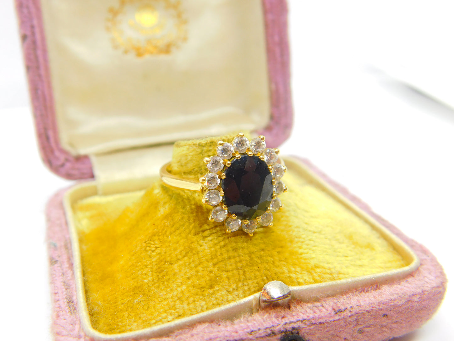 18ct Yellow Gold, Sapphire & Diamond Paste Floral Cluster Ring Vintage c1970