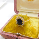 18ct Yellow Gold, Sapphire & Diamond Paste Floral Cluster Ring Vintage c1970