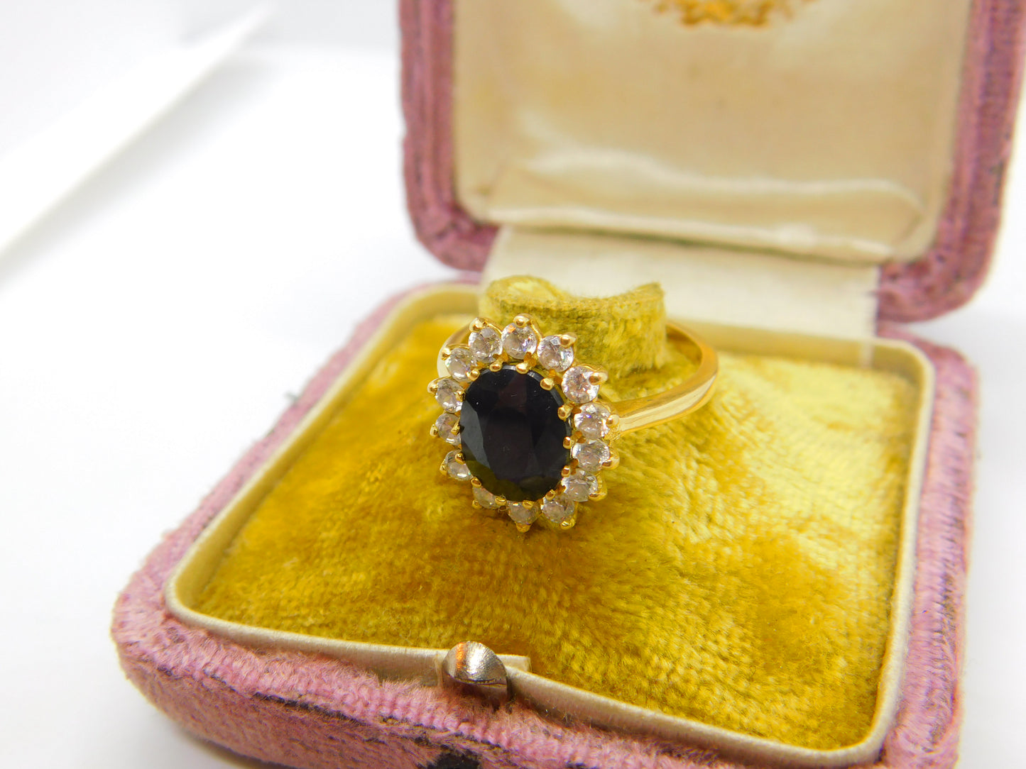 18ct Yellow Gold, Sapphire & Diamond Paste Floral Cluster Ring Vintage c1970