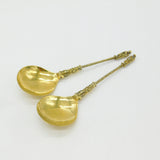 Dutch Pair of Victorian Sterling Silver Gilt Anointing Spoons 1859 Amsterdam