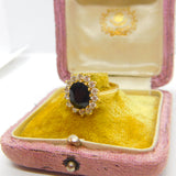 18ct Yellow Gold, Sapphire & Diamond Paste Floral Cluster Ring Vintage c1970