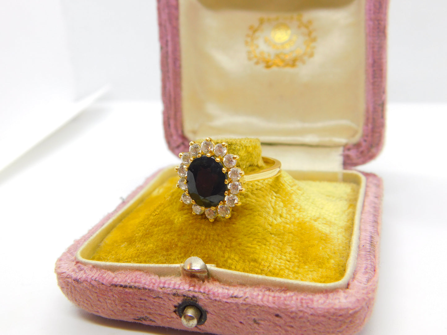 18ct Yellow Gold, Sapphire & Diamond Paste Floral Cluster Ring Vintage c1970