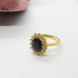 18ct Yellow Gold, Sapphire & Diamond Paste Floral Cluster Ring Vintage c1970