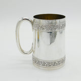 Victorian Sterling Silver Floral Pattern Pint Tankard Mug Antique 1878 London