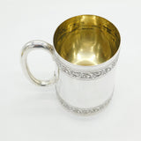 Victorian Sterling Silver Floral Pattern Pint Tankard Mug Antique 1878 London