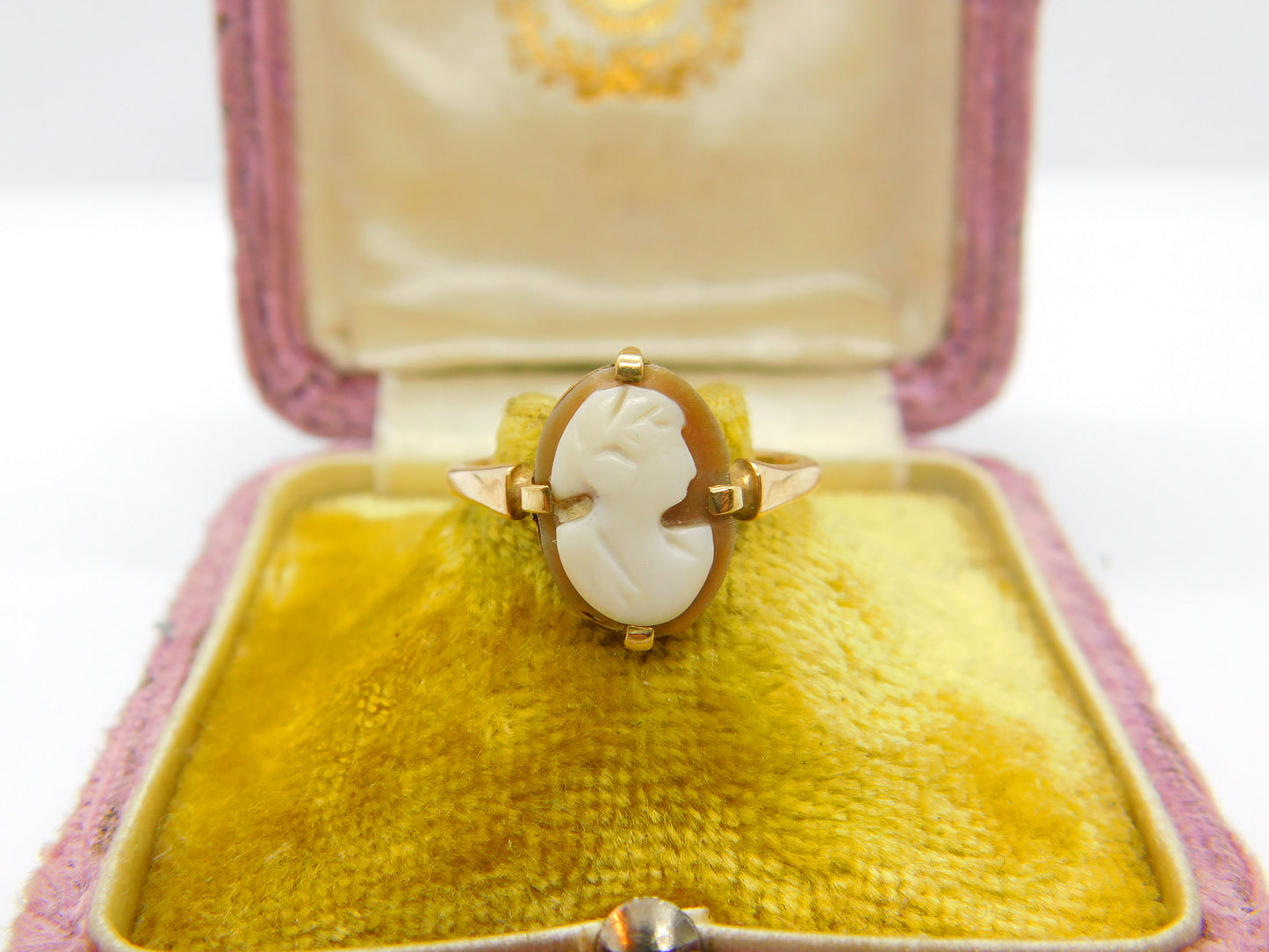 9ct Yellow Gold & Carved Shell Cameo Classical Ring Antique c1920 Art Deco