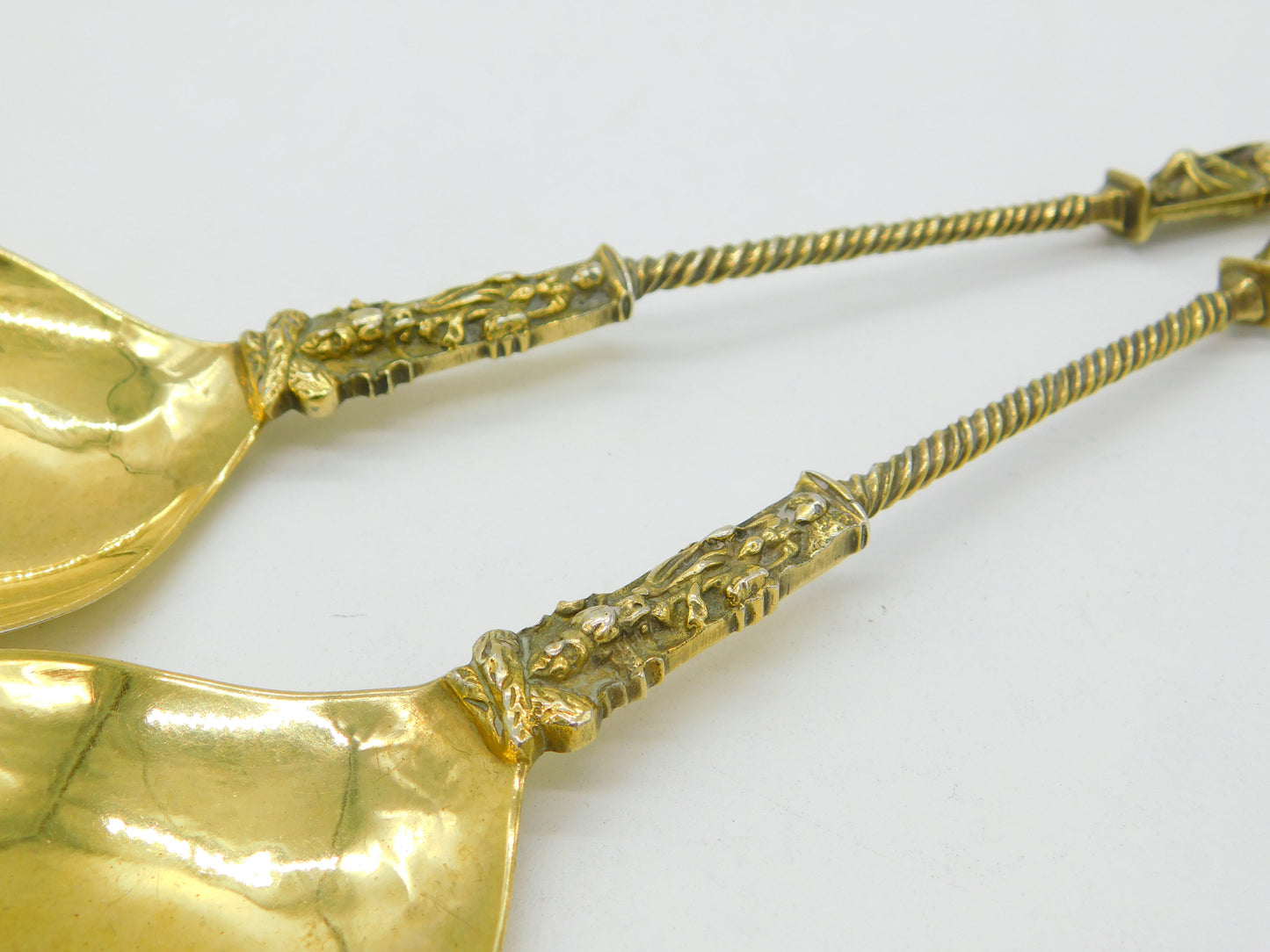 Dutch Pair of Victorian Sterling Silver Gilt Anointing Spoons 1859 Amsterdam