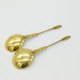 Dutch Pair of Victorian Sterling Silver Gilt Anointing Spoons 1859 Amsterdam
