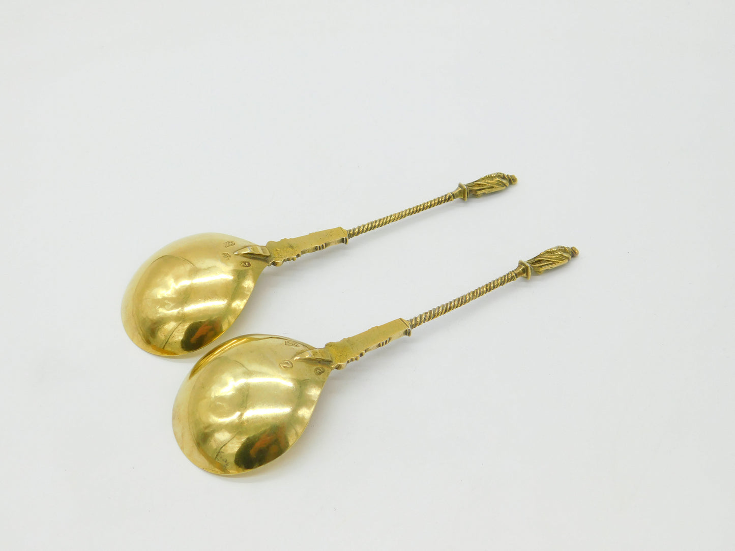 Dutch Pair of Victorian Sterling Silver Gilt Anointing Spoons 1859 Amsterdam