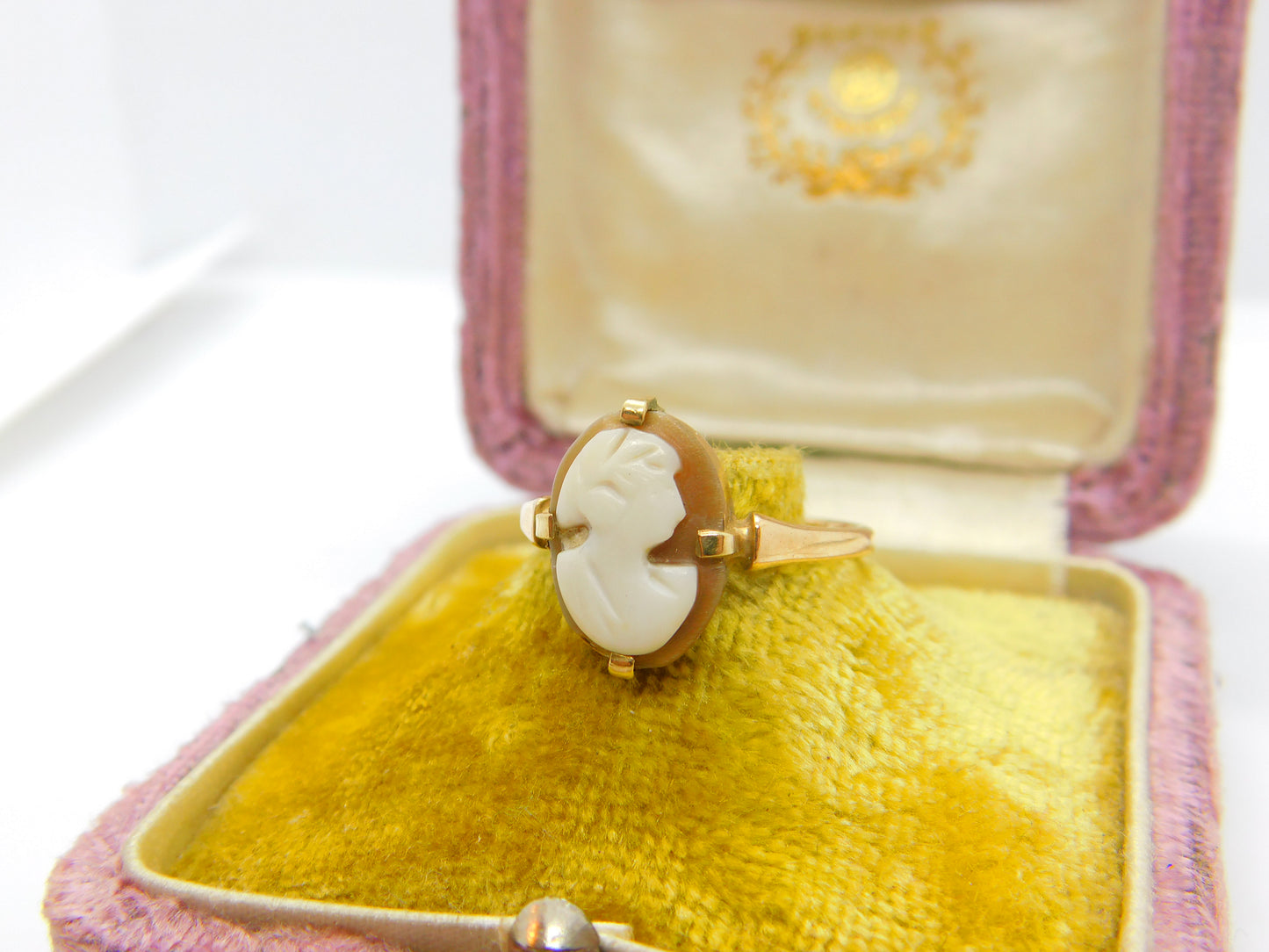 9ct Yellow Gold & Carved Shell Cameo Classical Ring Antique c1920 Art Deco