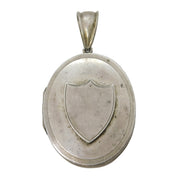 Victorian Sterling Silver Shield Form Sweetheart Locket Pendant Antique c1880