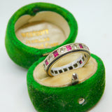 9ct Bi-Colour Gold, Ruby & Spinel Set Eternity Ring Vintage c1970 Size L 1/2 UK