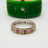 9ct Bi-Colour Gold, Ruby & Spinel Set Eternity Ring Vintage c1970 Size L 1/2 UK