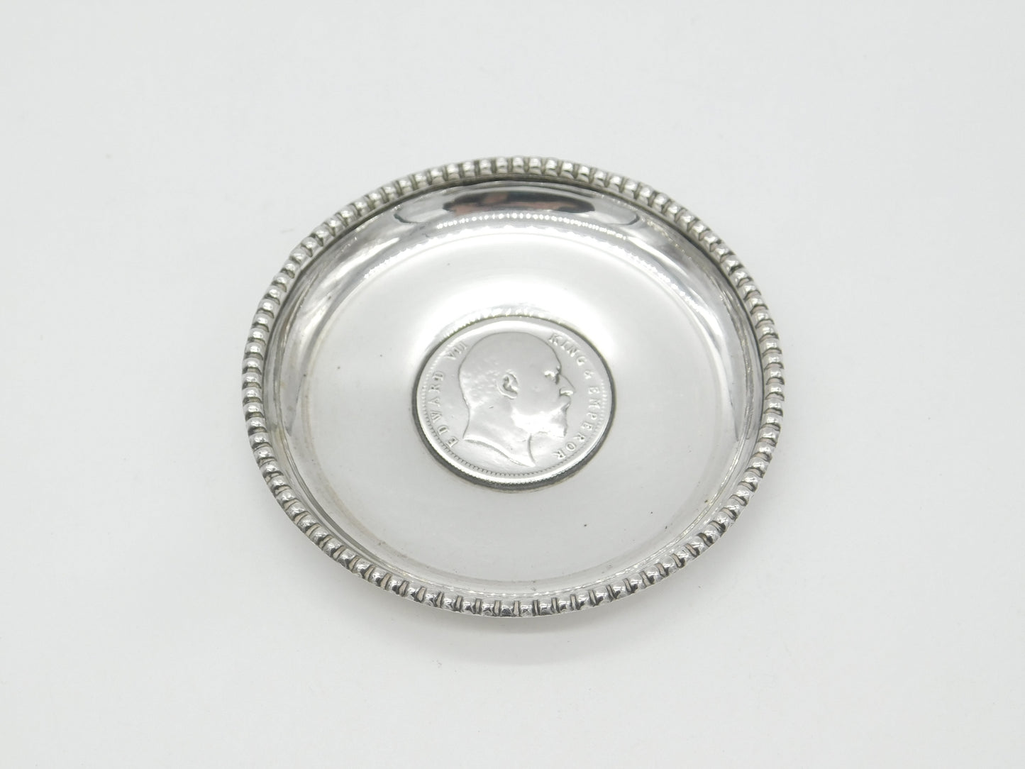 Edwardian Sterling silver King Edward VII Rupee Coin Dish or Ashtray c1905