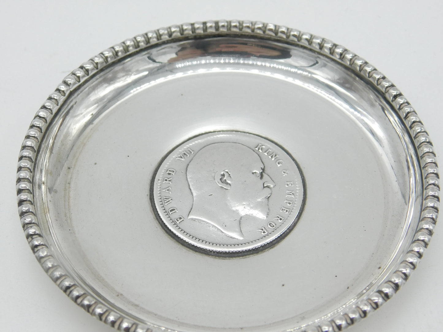 Edwardian Sterling silver King Edward VII Rupee Coin Dish or Ashtray c1905