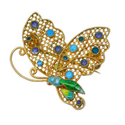 Sterling Silver Gilt Colourful Enamel Butterfly Brooch Antique c1940 Art Deco