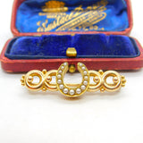 Victorian 9ct Yellow Gold & Seed Pearl Horseshoe Sweetheart Brooch Antique c1890
