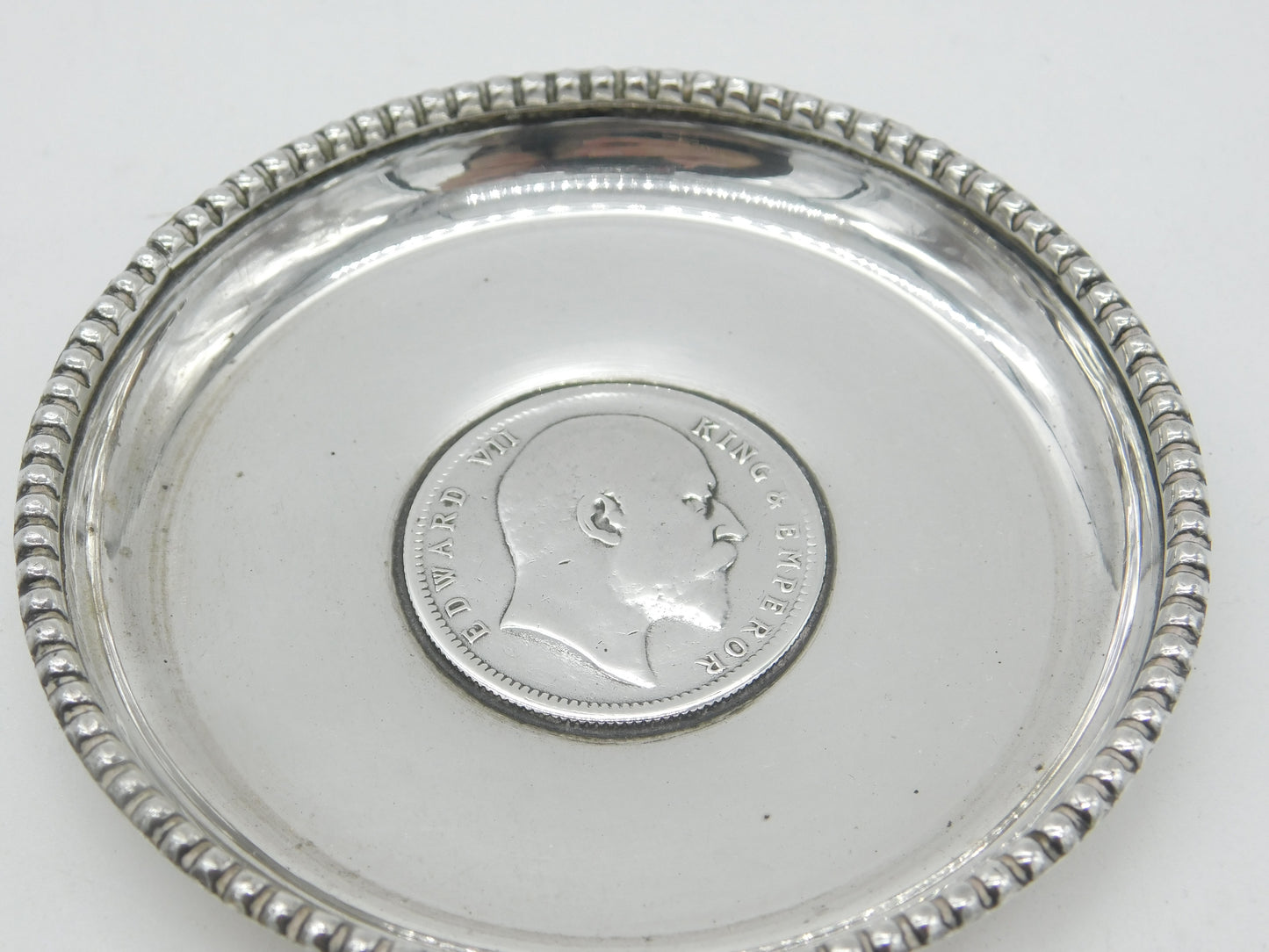 Edwardian Sterling silver King Edward VII Rupee Coin Dish or Ashtray c1905