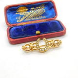 Victorian 9ct Yellow Gold & Seed Pearl Horseshoe Sweetheart Brooch Antique c1890