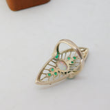 Sterling Silver Art Deco Style Opal, Emerald Paste & Marcasite Statement Ring
