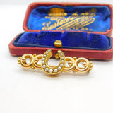 Victorian 9ct Yellow Gold & Seed Pearl Horseshoe Sweetheart Brooch Antique c1890