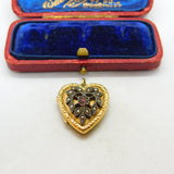 9ct Gold Back & Front, Seed Pearl & Garnet Heart Shaped Locket Antique c1920