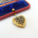 9ct Gold Back & Front, Seed Pearl & Garnet Heart Shaped Locket Antique c1920