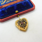 9ct Gold Back & Front, Seed Pearl & Garnet Heart Shaped Locket Antique c1920
