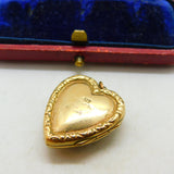 9ct Gold Back & Front, Seed Pearl & Garnet Heart Shaped Locket Antique c1920