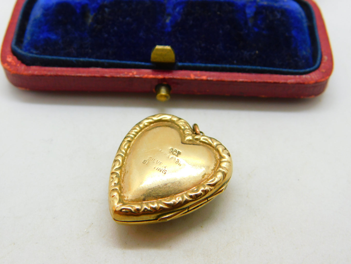 9ct Gold Back & Front, Seed Pearl & Garnet Heart Shaped Locket Antique c1920