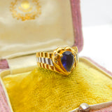 18ct Two-Tone Gold, Pear Cut Iolite & Diamond Heart Form Band Ring Vintage c1980