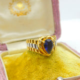 18ct Two-Tone Gold, Pear Cut Iolite & Diamond Heart Form Band Ring Vintage c1980