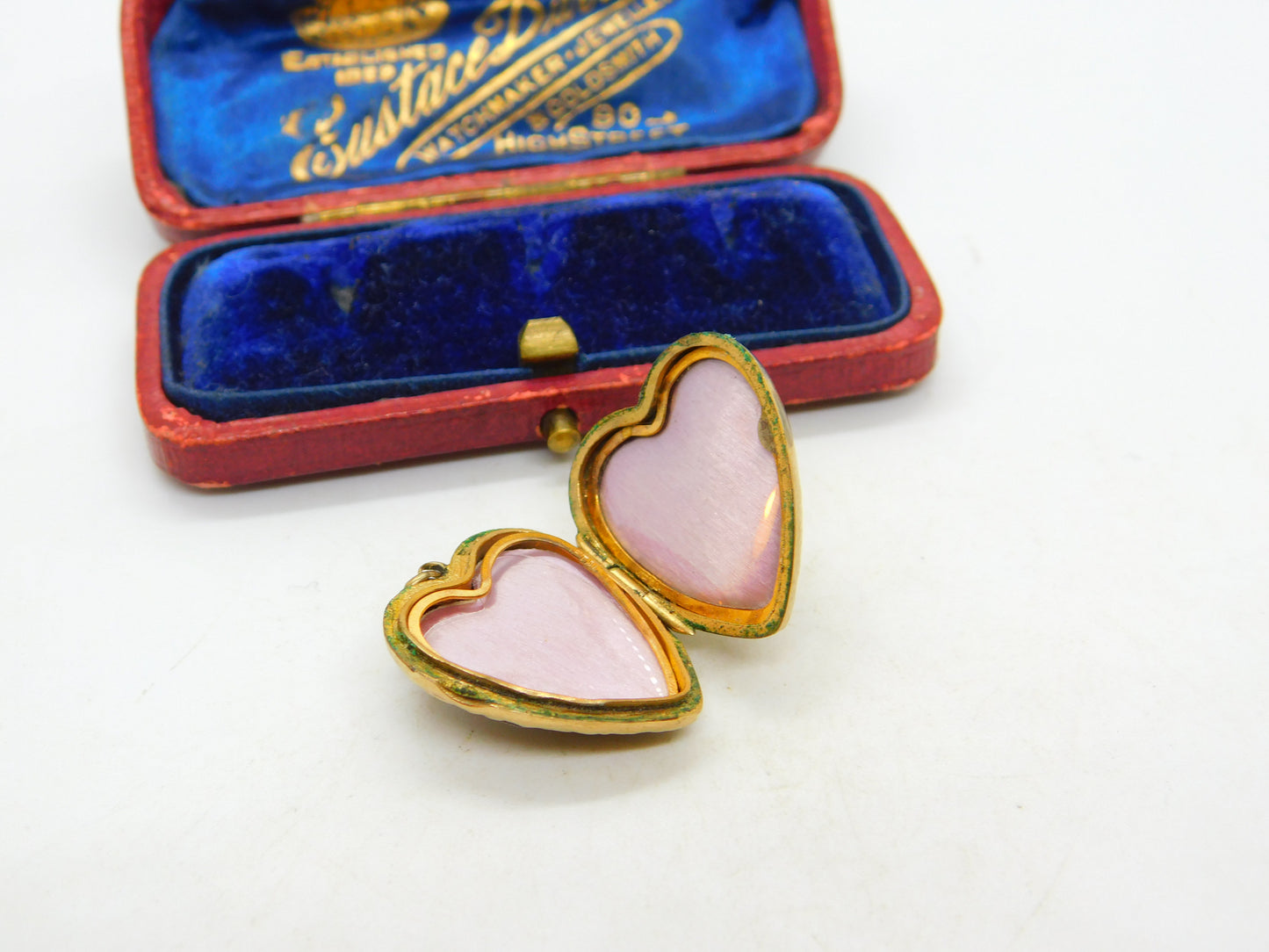 9ct Gold Back & Front, Seed Pearl & Garnet Heart Shaped Locket Antique c1920