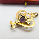 Edwardian 9ct Gold, Amethyst & Pearl Lavalier Drop Pendant Antique c1910