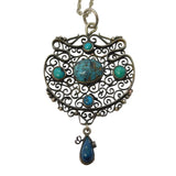 Austro-Hungarian Sterling Silver & Turquoise Pendant Necklace Antique c1860
