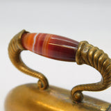 Victorian Brass & Red Agate Novelty Iron Sewing Measuring Tape Antique c1850
