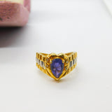 18ct Two-Tone Gold, Pear Cut Iolite & Diamond Heart Form Band Ring Vintage c1980