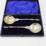 Edwardian Boxed Pair Sterling Silver Apostle Dessert Spoon 1902 London Antique