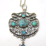 Austro-Hungarian Sterling Silver & Turquoise Pendant Necklace Antique c1860