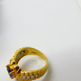 18ct Two-Tone Gold, Pear Cut Iolite & Diamond Heart Form Band Ring Vintage c1980