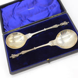 Edwardian Boxed Pair Sterling Silver Apostle Dessert Spoon 1902 London Antique