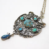 Austro-Hungarian Sterling Silver & Turquoise Pendant Necklace Antique c1860