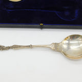 Edwardian Boxed Pair Sterling Silver Apostle Dessert Spoon 1902 London Antique