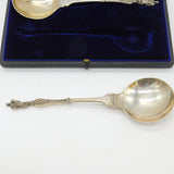 Edwardian Boxed Pair Sterling Silver Apostle Dessert Spoon 1902 London Antique