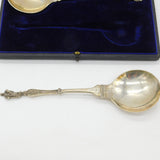 Edwardian Boxed Pair Sterling Silver Apostle Dessert Spoon 1902 London Antique