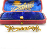 Victorian 15ct Yellow Gold & Seed Pearl Shamrock Knot Brooch Antique c1880