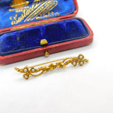 Victorian 15ct Yellow Gold & Seed Pearl Shamrock Knot Brooch Antique c1880