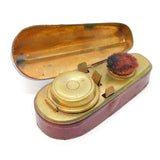 Victorian Novelty Tooled Leather Violin Case Travelling Inkwell Antique c1850