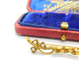 Victorian 15ct Yellow Gold & Seed Pearl Shamrock Knot Brooch Antique c1880