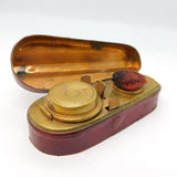 Victorian Novelty Tooled Leather Violin Case Travelling Inkwell Antique c1850